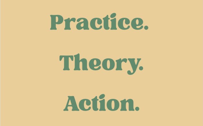 conference banner showing three words Practice, Theory, and Action